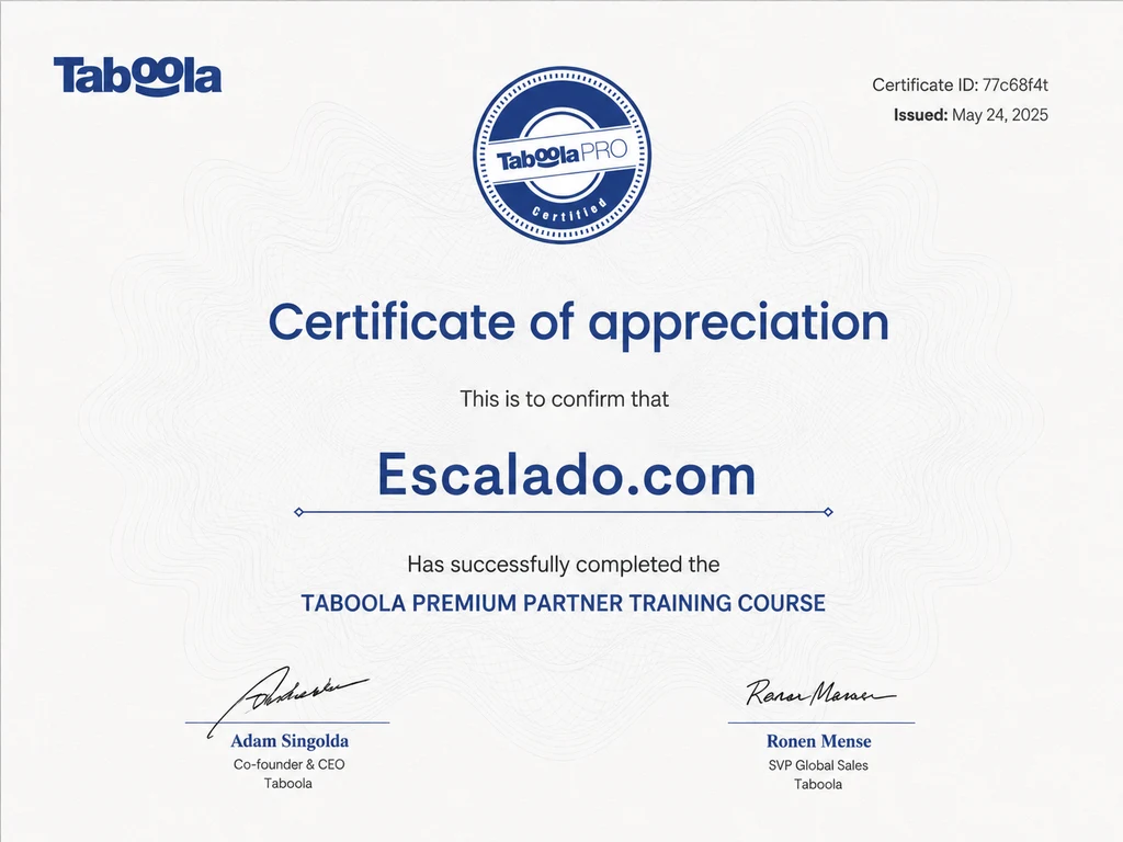Certificado Taboola Premium Partner